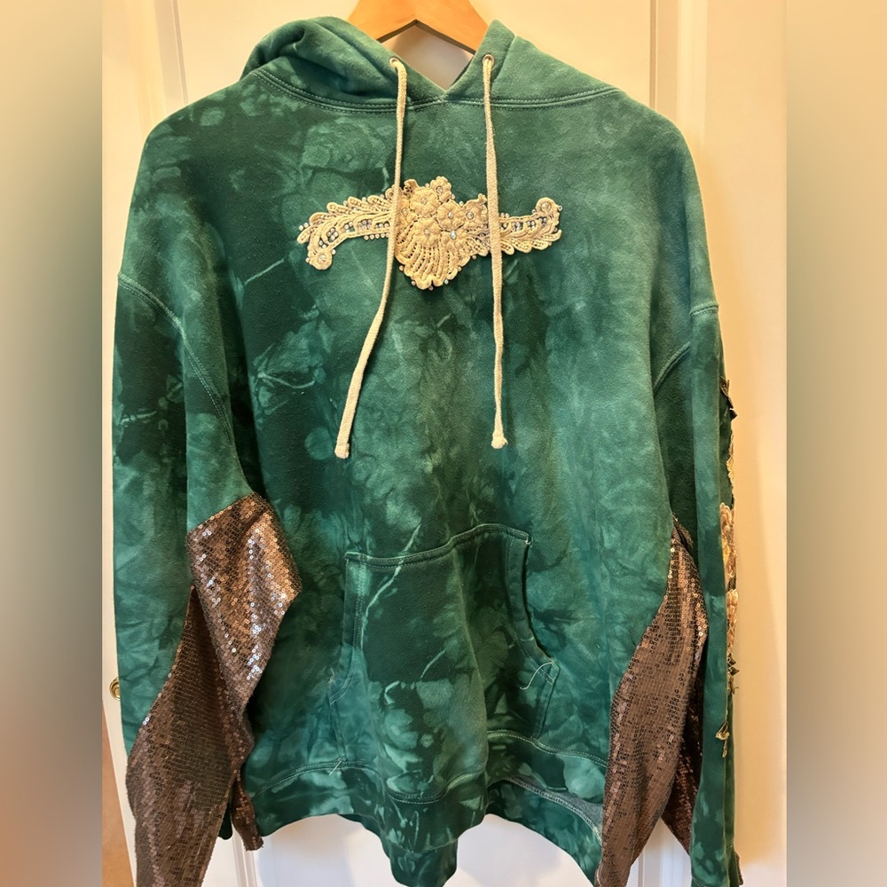 Civil Regime Roses Aqua Teal Wash Tie Dye Hoodie Women’s Medium